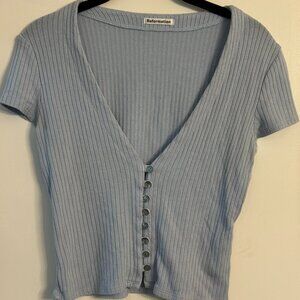 Reformation Ribbed Button-Front Crop Top – Light Blue